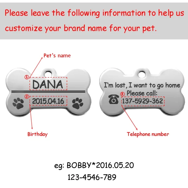 Personalized Dog Tags Engraved Cat Puppy Pet ID Name Collar Tag Pendant Pet Accessories Bone/Paw Glitter - Image 5