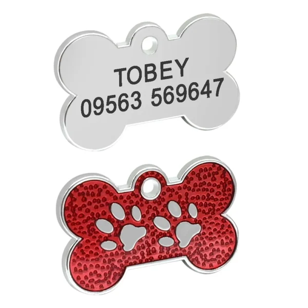 Personalized Dog Tags Engraved Cat Puppy Pet ID Name Collar Tag Pendant Pet Accessories Bone/Paw Glitter - Image 18