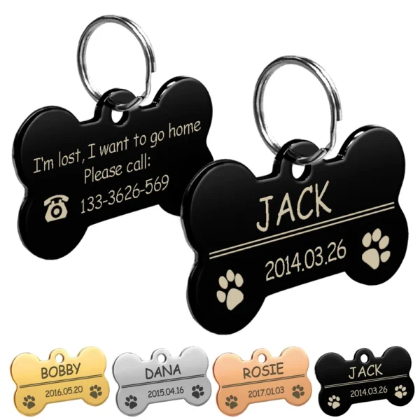Personalized Dog Tags Engraved Cat Puppy Pet ID Name Collar Tag Pendant Pet Accessories Bone/Paw Glitter - Image 4