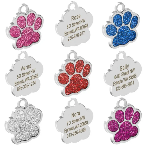 Personalized Dog Tags Engraved Cat Puppy Pet ID Name Collar Tag Pendant Pet Accessories Bone/Paw Glitter - Image 2