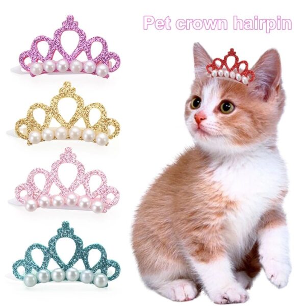 New Pet Products Cat Frog Clip Crown Pearl Head Teddy Pet Head Flower Hair Clip Pet Products Headwear - Image 2