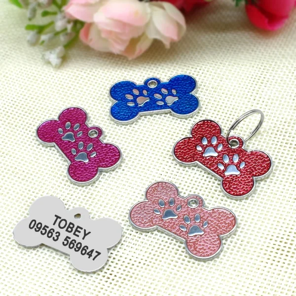 Personalized Dog Tags Engraved Cat Puppy Pet ID Name Collar Tag Pendant Pet Accessories Bone/Paw Glitter - Image 3