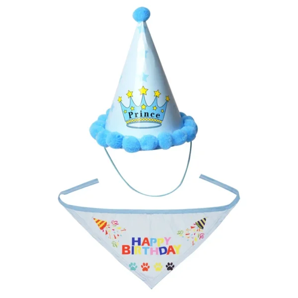 2Pcs/Set Dog Hat Bib Dog Birthday Bandana Scarf Adjustable Bandana Neckerchief Cat Dog Birthday Bib Hat Pet Supplies - Image 5