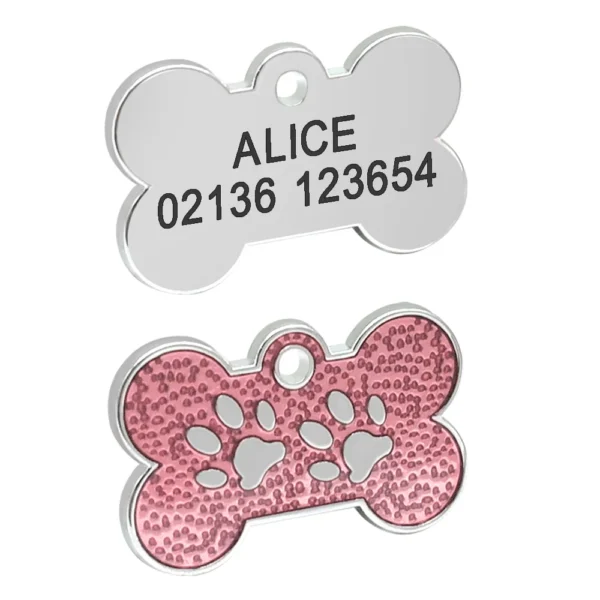 Personalized Dog Tags Engraved Cat Puppy Pet ID Name Collar Tag Pendant Pet Accessories Bone/Paw Glitter - Image 6