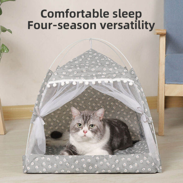 Hot Sale Pet Dog Cat Teepee Tent Bed Puppy Tent Indoor Pet Tentstripe Canvas Teepee For Pet Cage Tent - Image 2
