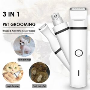 3-in-1 Pet Grooming Kit – USB Rechargeable Dog & Cat Hair Trimmer with Nail Grinder & Paw Clipper
