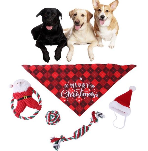 Christmas Pet Supplies Set Molar Cotton Rope Pet Costume Christmas Pet Toy Set - Image 2