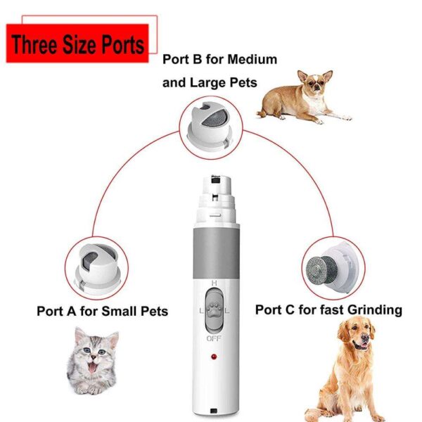 Rechargeable Electric Pet Nail Grinder – Silent, Safe Dog & Cat Nail Clipper with USB Charging, 2 Speeds & 3 Grinding Ports - Image 2
