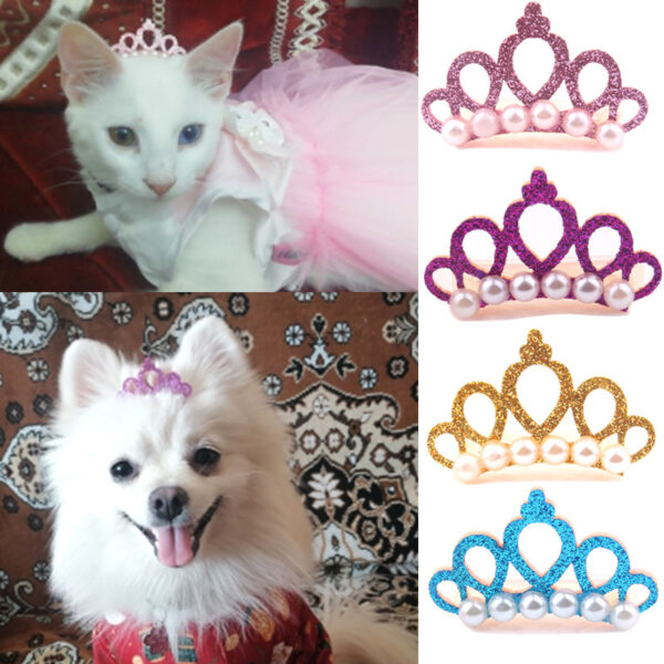 New Pet Products Cat Frog Clip Crown Pearl Head Teddy Pet Head Flower Hair Clip Pet Products Headwear - Image 3
