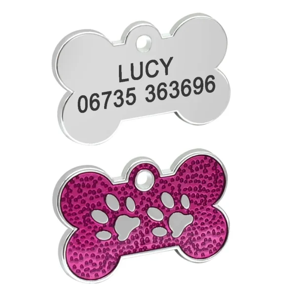 Personalized Dog Tags Engraved Cat Puppy Pet ID Name Collar Tag Pendant Pet Accessories Bone/Paw Glitter - Image 17