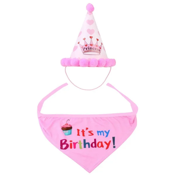 2Pcs/Set Dog Hat Bib Dog Birthday Bandana Scarf Adjustable Bandana Neckerchief Cat Dog Birthday Bib Hat Pet Supplies - Image 6