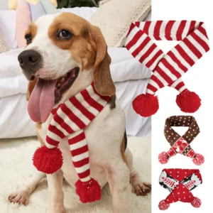 Christmas Dog Scarf Knitted Elk Scarf Striped Hair Ball Pet Scarf Outdoor Winter Warm Cat Dog Scarves Puppy Collar Pet Supplies